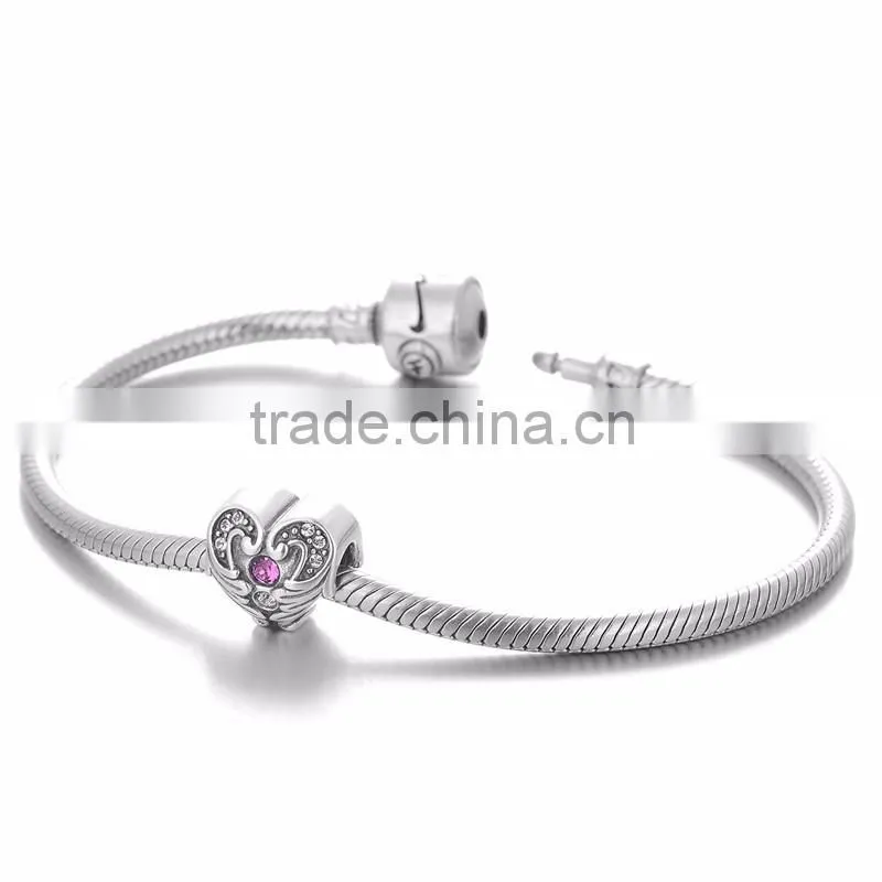 X284 Wholesale Micro Crystal Paved Charm,925 Sterling Silver Heart Charms With Angel Wing