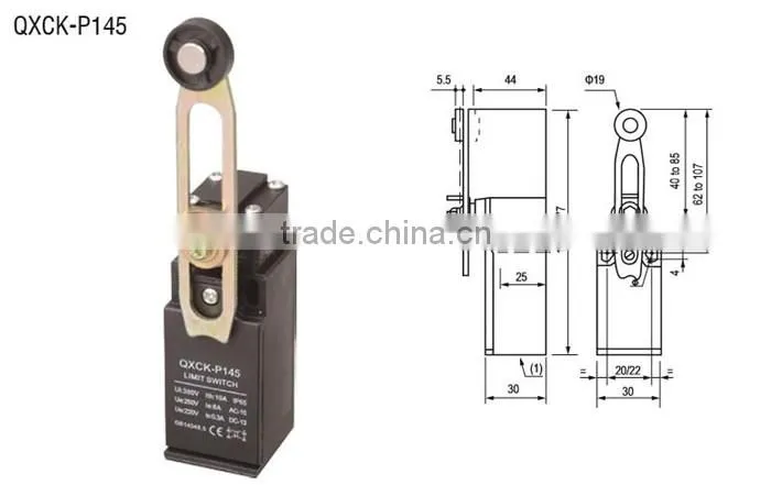 QXCK-P145 Adjustable length and thermoplastic roller tumbler type 1.5m/s 15 million times 30*30*63mm IP65 Limit Switch