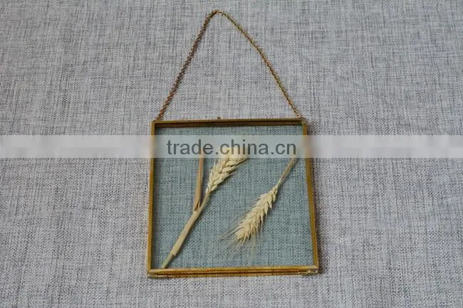 Indoor decor hanging double sides brass and glass picture photo frame