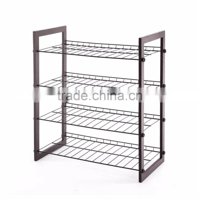 Vivinature 12-pair shoe rack black steel wire with wood frame