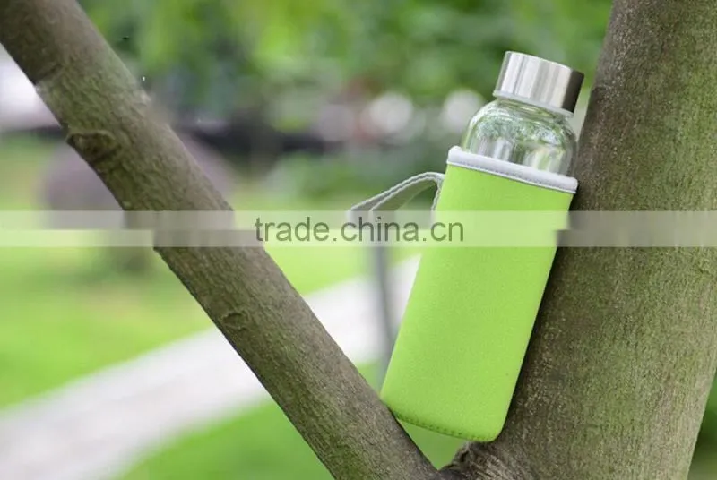 Haonai sports glass water bottle custom logo with lids and sleeves