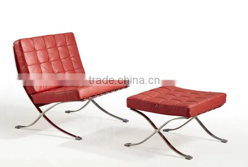Mid Century Modern Classic Barcelona Style Replica Lounge Chair&Ottoman With PU or White Leather and Stainless Steel Frame
