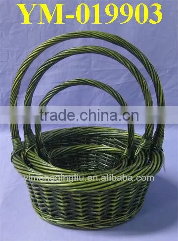S/3 mountain shaped willow gift baskets with handle