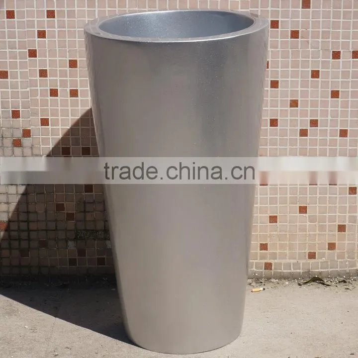 Giant round silver planter pot