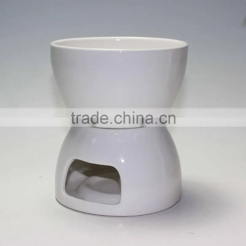 Two Compartments Ivory White Ceramic Porcelain Tealight Candle Cheese Butter Chocolate Fondue Set