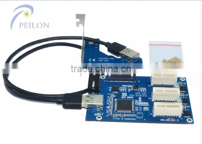 Pci-e express 1x to16x 3 slots pci Riser Card pci-e to pci converter card splitters for pci-e 3 port for bitcoin