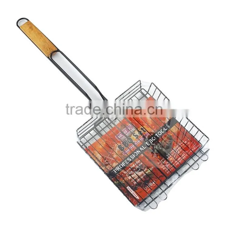Non-stick grill basket with wooden handle