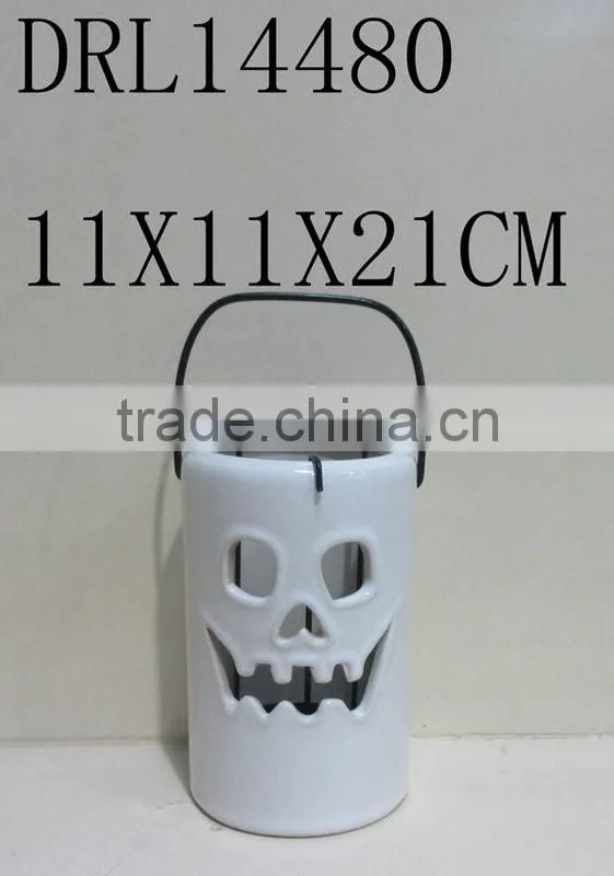 ceramic pumpkin lantern with handle festival holloween decorations