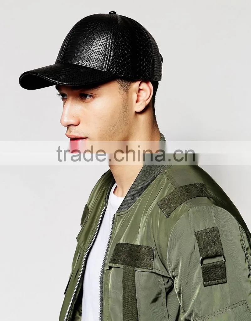 hip hop style custom logo PU leather caps black color