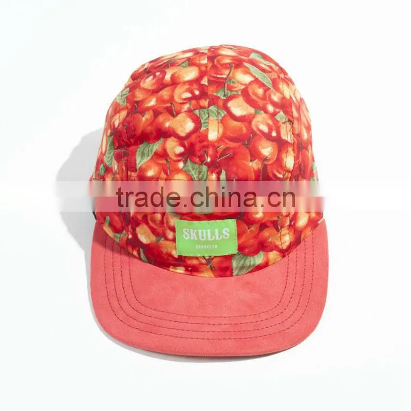 Fruit pattern 5 panel hat custom cotton 3D digital printed 5 panel hat