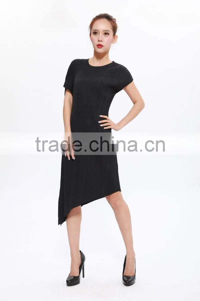 Irregular hem fashionable online store pleated dress for women