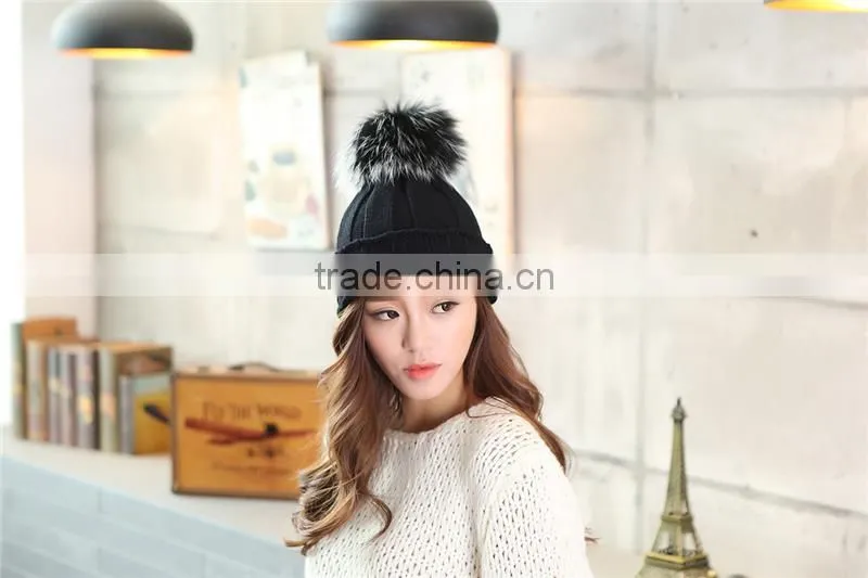 puffs fox fur ball wool cotton hats knitted beanie real fox furry pom pom bomber hats bonnet crochet large fluffy ball hats