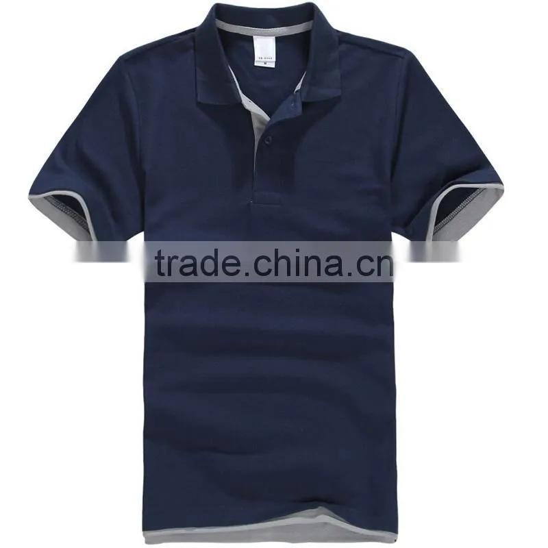 blank t shirt beaded cotton double color collar polo shirt 195g CVC materials polo t shirt for men