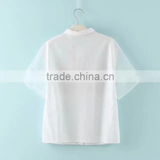 Simple style chiffin wihte V neck no collar 7 sleeve women casual bouse