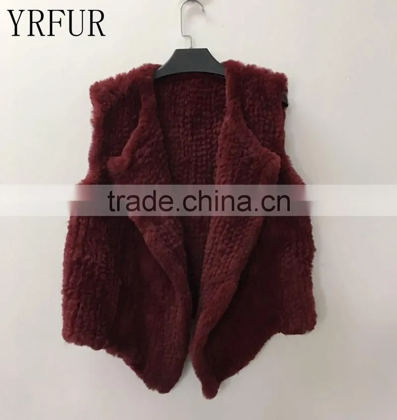 YR1028 Australia Style Lady Fur Vest Cropped Hand Knitted Real Rabbit Fur Gilet