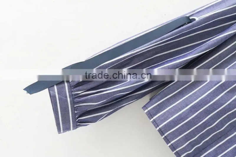 Wholesale Womens 100% Cotton long sleeve stripe shirt