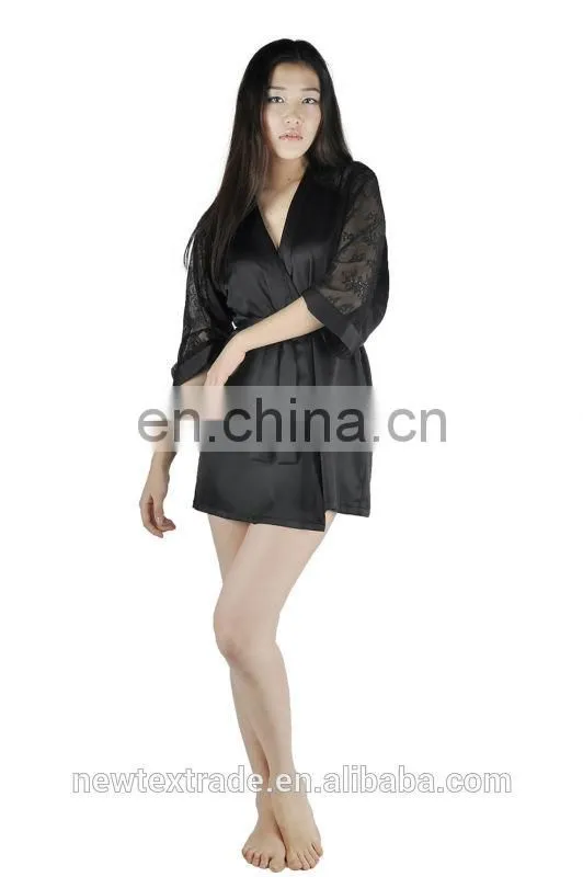 2015 Woman Summer Sexy Lace Solid Satin Bathrobe