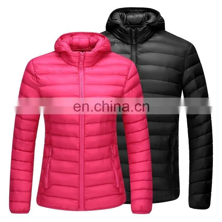 Unisex lightweight nylon shell down jacket with warmer hood