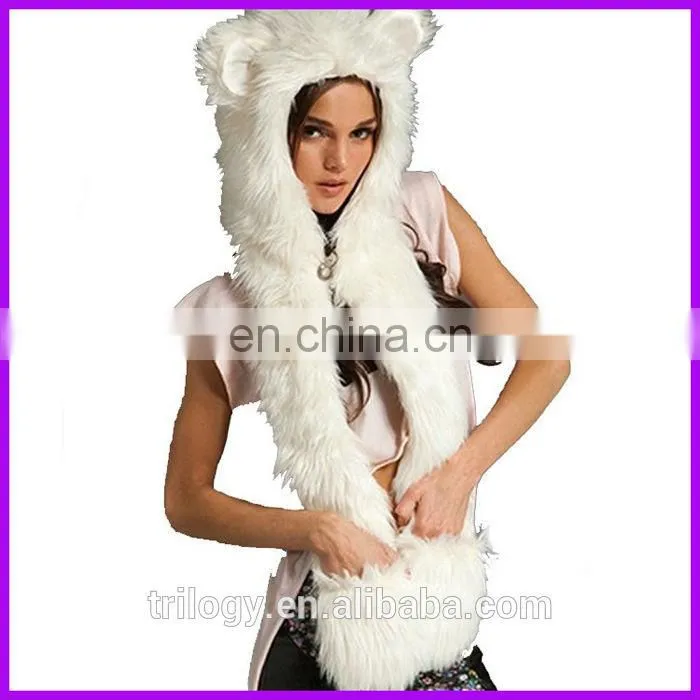 wholesale animal plush hats with mittens boy girl children kids plush animals hats with paws