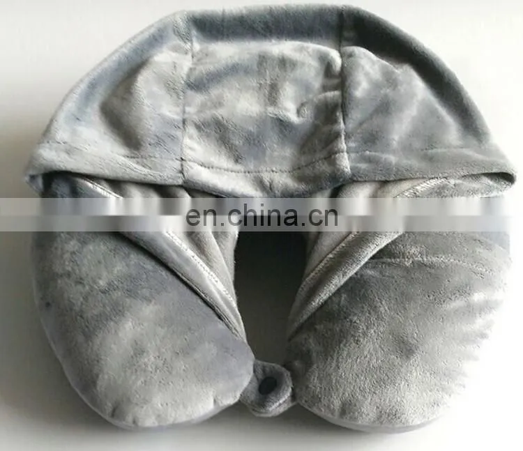 Meet ICTI standard custom u shape travel neck pillow with hat promotion wholesale soft plush pillow neck