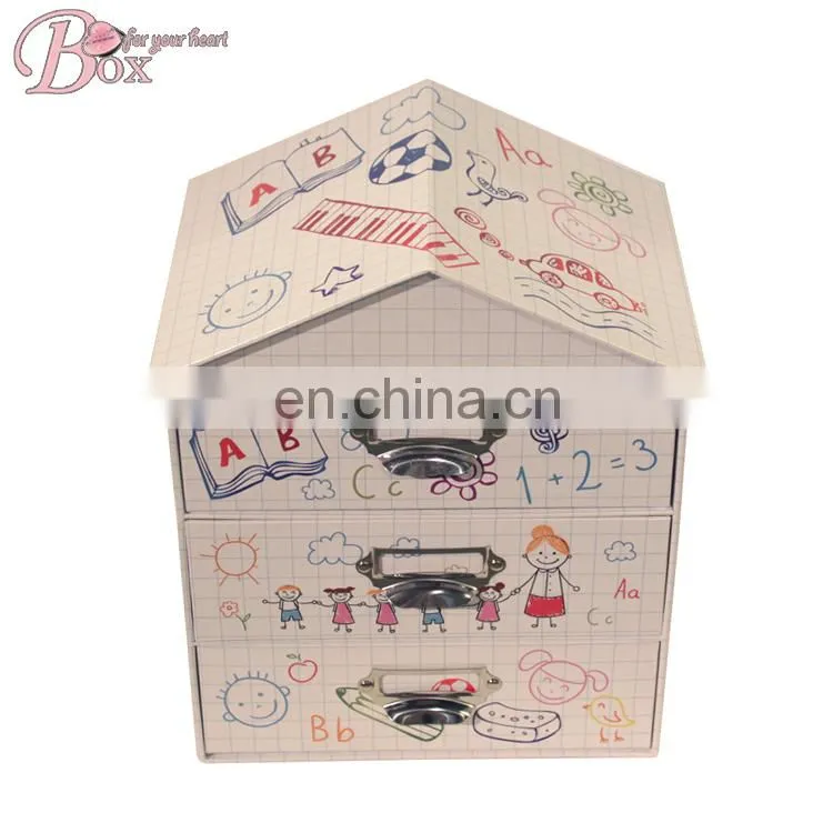 Cardboard House Shaped Drawer Clothes Office Files Storage Box