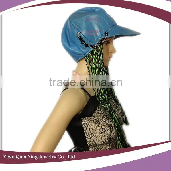 blue fashion braid hats with hair attached