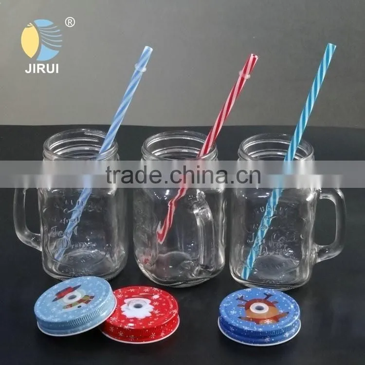 16oz glass mason jar mug with straw and handle and daisy cut cap