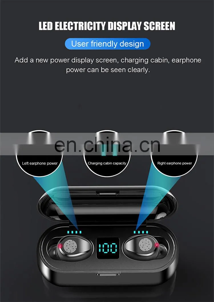 2000mAh Touch F9 9D Stereo BT5.1 True Wireless Headphones Headset Earbuds LCD Waterproof Noise Reduction Wireless Earphone F9