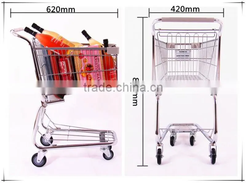 Zinc plated metal shopping cart with wheels