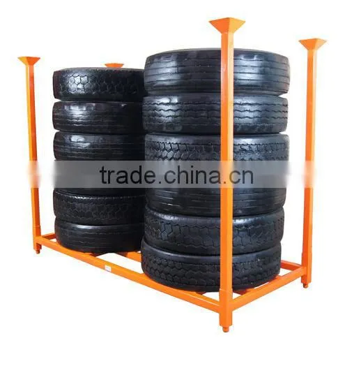 Adjustable mobile steel storage truck tire rack