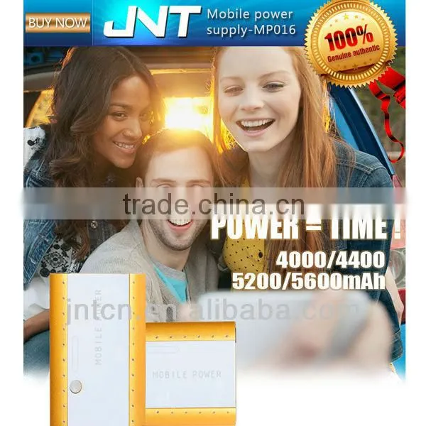 Newest! 5V 4000/4400/5200/5600mAh universal dual output 2-in-1 build-in cable portable power bank MP016