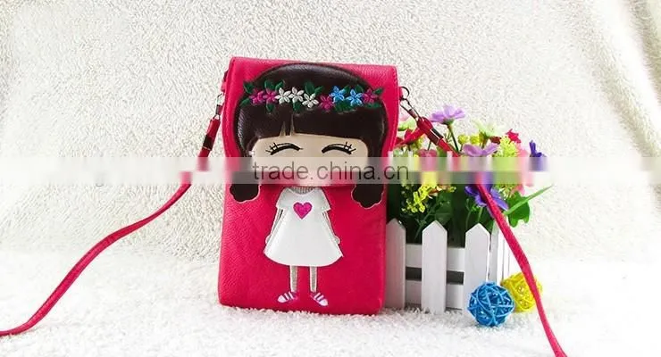 Wholesale pu lovely cartoon girl mini shoulder bags mobile phone waterproof cell bag