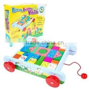 2015 toddler wooden building block vehicle pull and push toys