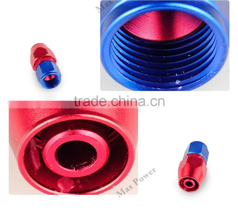 Aluminum oil cooler fitting straight swivel hose ends adapter blue and red 40-001-08
