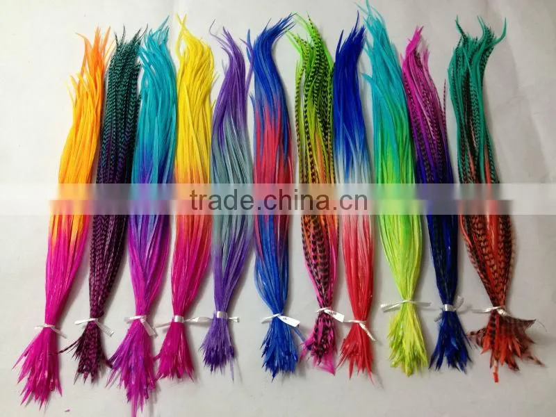 2015 New Arrival Factory Price real rooster feather hair extensions pure color feathershair extension