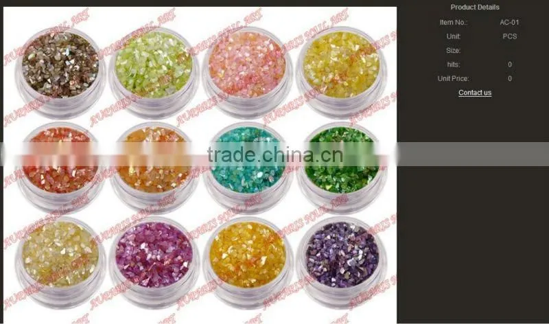 2014 New Arrival Professional Colorful Nail Art Glitter Nail Care Decoration Powder 12 Colors Crushed Shell Material AG001