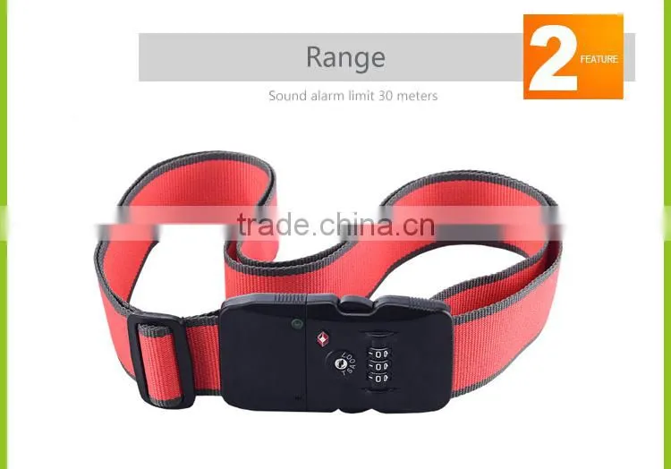 High quality bluetooth locking luggage belt of anti-theft alarm with adjustable distance