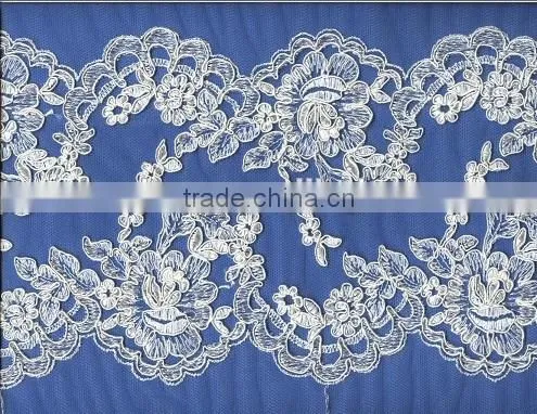 White border embroidered lace for bridal wedding dress