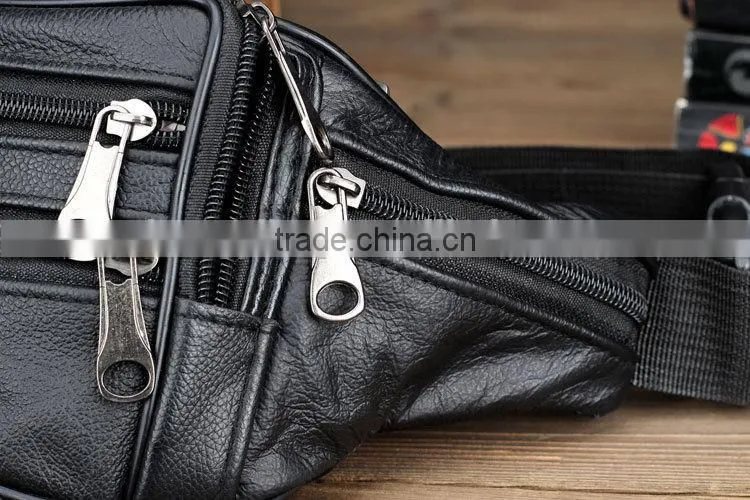 top grade black man pure leather fanny pack