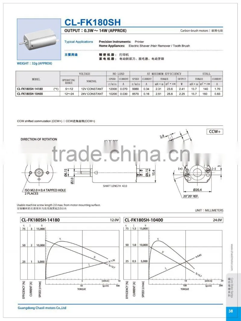 High Reliability 3.7V motor CL-FK180SH for spaceflight flying aircraft
