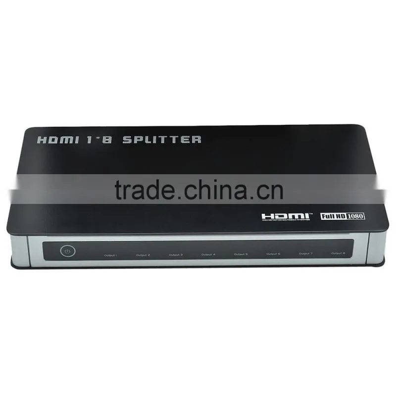 CHEERLINK 1x8 Full HD V1.4 HDMI Splitter connect to DVD, Satellite, Cable Box, PC, PS w/ US Plug - Blcak + Silver