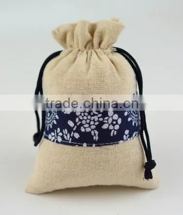 Fashion spliced jute drawstring bag china factory