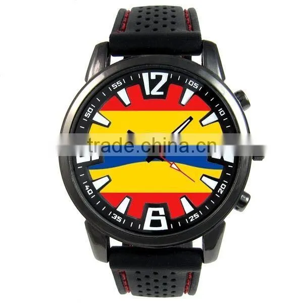 Custom round metal black case silicone logo watch fashion 2014 JP TIME watch