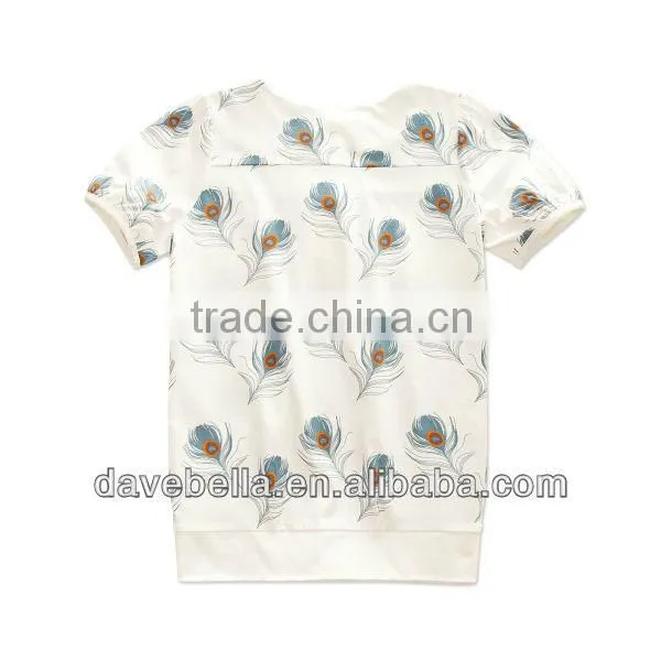 dave bella summer 100% cotton feather printed family wear for mother ladies T-shirt DB256