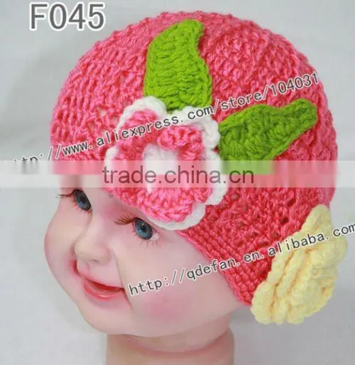 100% cotton crochet baby girl flower hats ,fabric flower hat accessories,knit flowers for hats