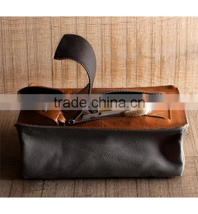 dopp kit travel canvas pouch toilet pouch leather trim