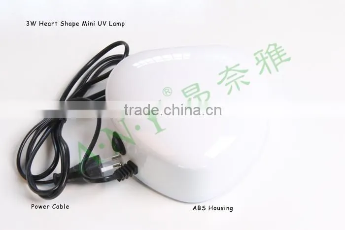 Professional Home Using White Heart Shape 3W Nail Curing Light UV Nail Polish Dryer
