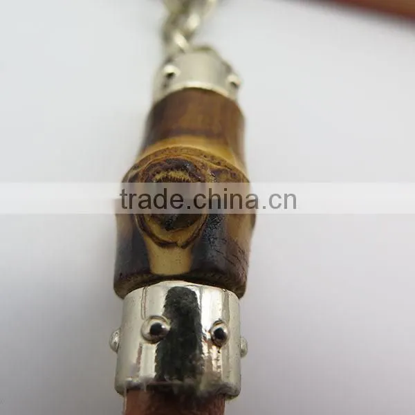 Leather fashion skinny belt with tassels and wood for women