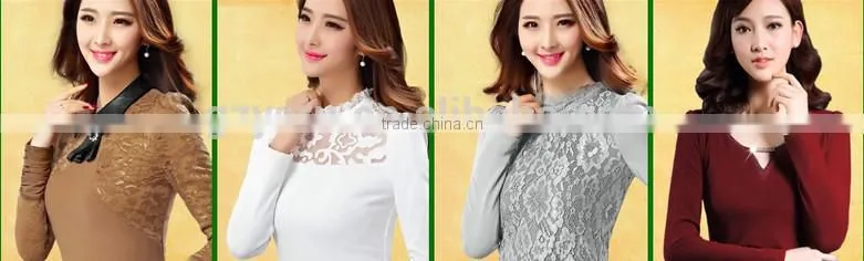 New design 2014 elegant long sleeve POLO collar lace lady shirt