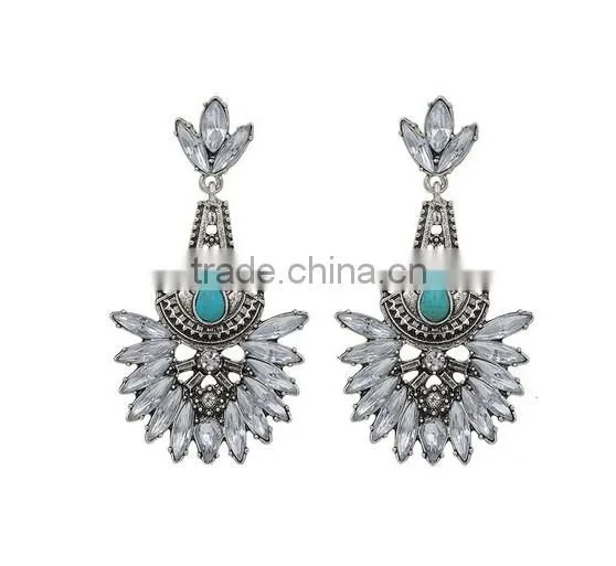 wholesale Good Quality Vintage Crystal Turquoise Tassels Dangle Earrings For Women